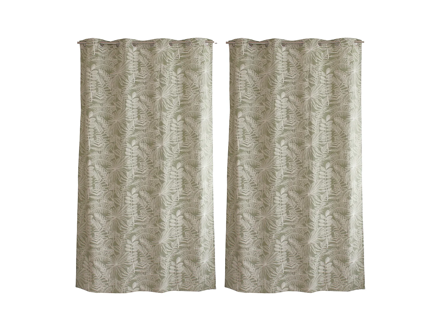 Set van 2 gordijnen met zeilringen, 140x240cm, olijf en ecru, tropisch jungle patroon, mambo-collectie