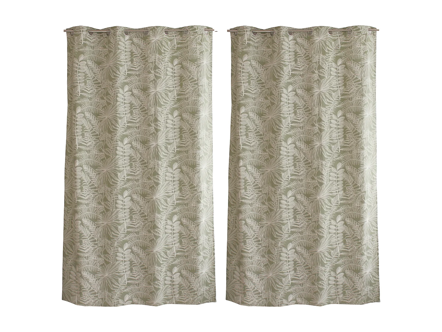 Lot de 2 Rideaux à Œillets, 140x240cm, Olive et Ecru, Motif Jungle Tropical, Collection Mambo