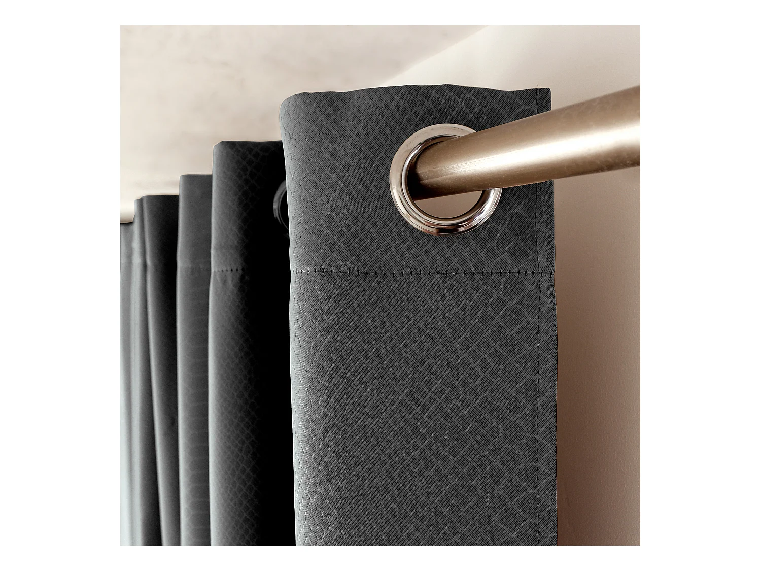 Lot de 2 rideaux occultants, avec oeillets, 140x240cm, gris foncé, motif écaille, collection Crocodile