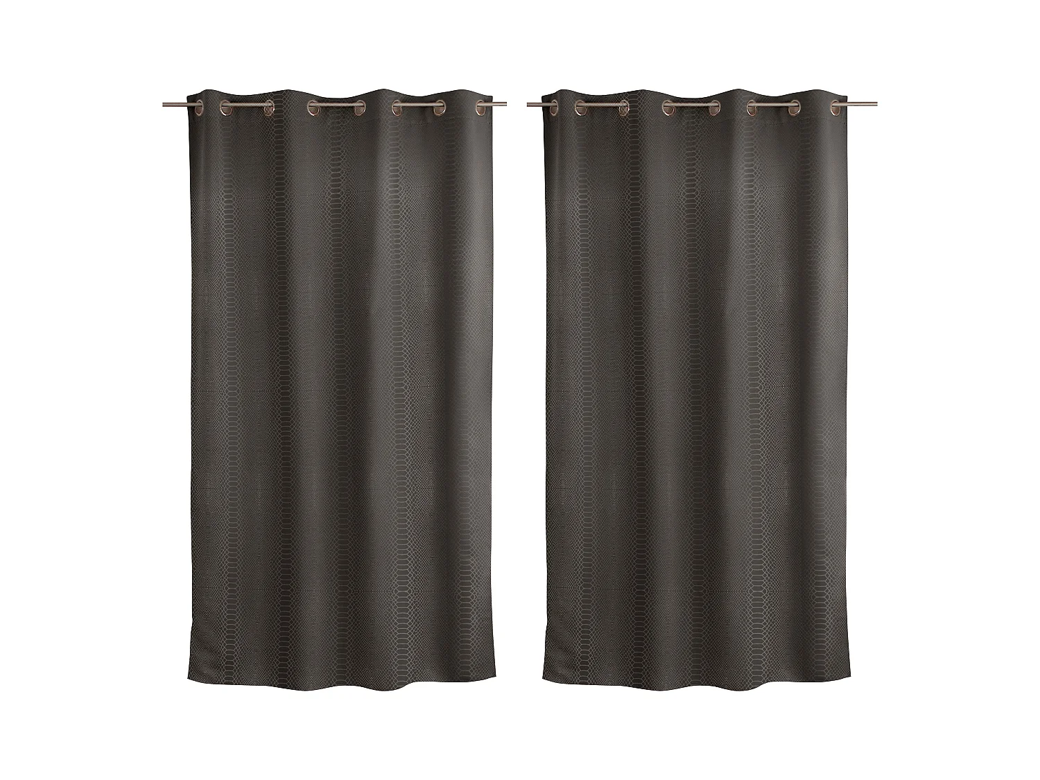 Lot de 2 rideaux occultants, avec oeillets, 140x240cm, gris foncé, motif écaille, collection Crocodile