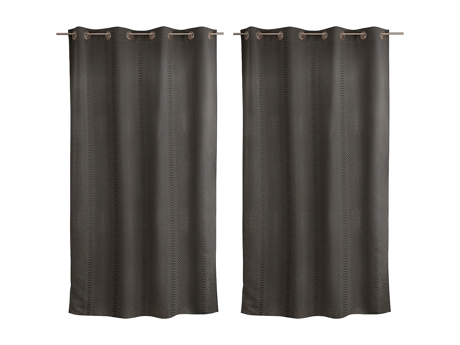 Lot de 2 rideaux occultants, avec oeillets, 140x240cm, gris foncé, motif écaille, collection Crocodile