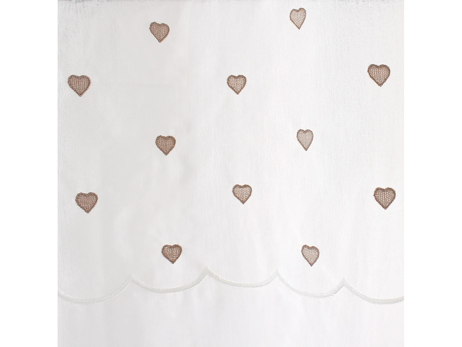 Lot 2 voilages étamine blanc, cœurs beige brodées, 140x240cm, collection Cœur