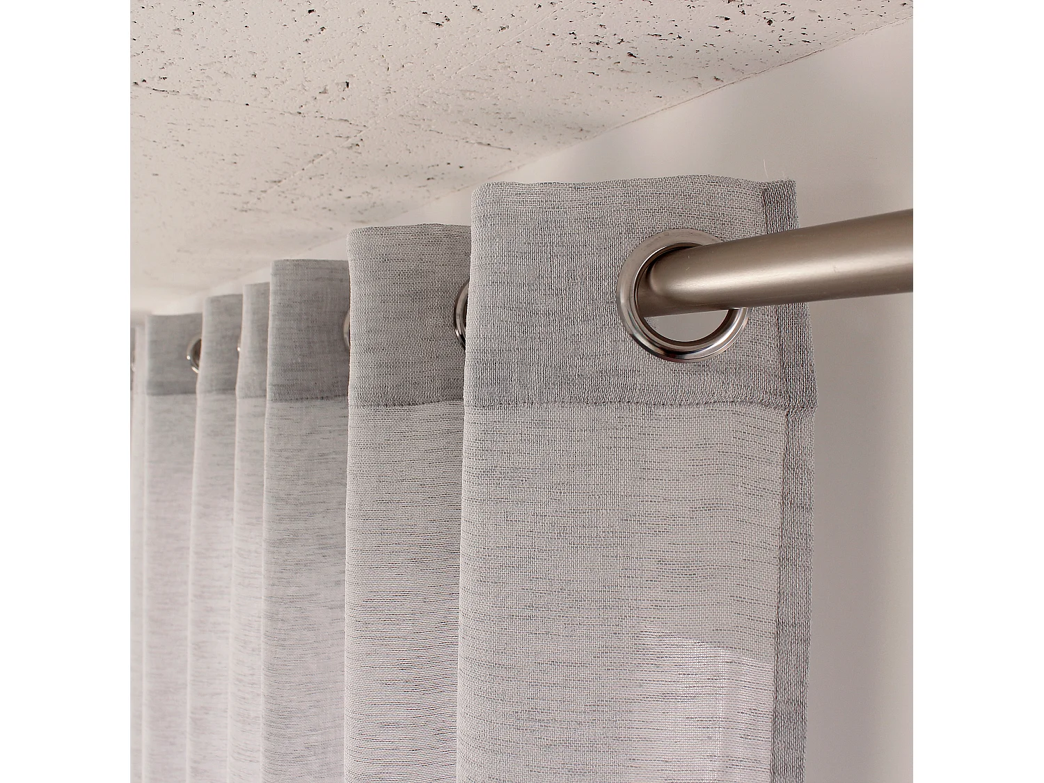 Lot de 2 voilages à œillets, 140x240cm, gris galet, effet lin, collection Maya