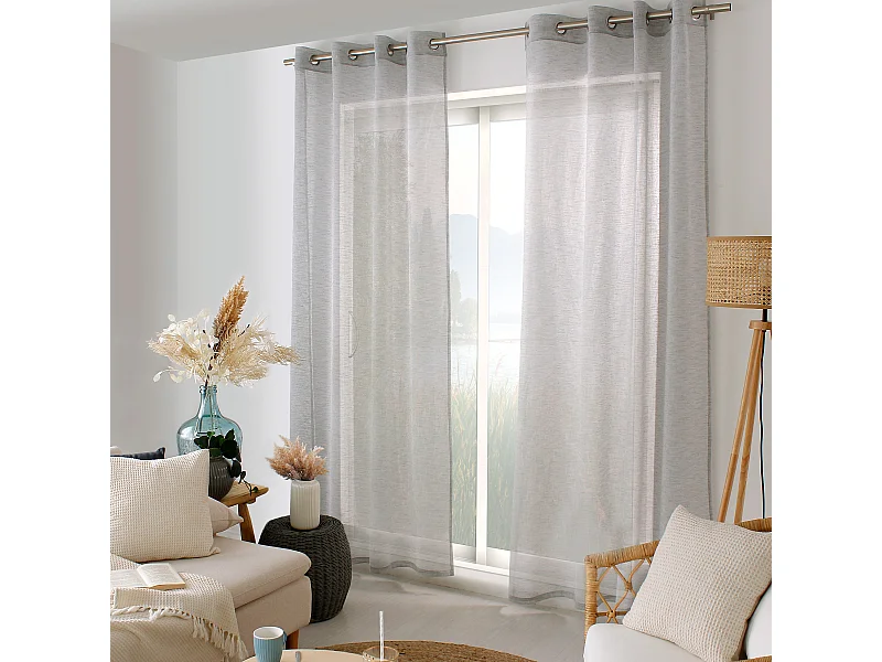 Lot de 2 voilages à œillets, 140x240cm, gris galet, effet lin, collection Maya