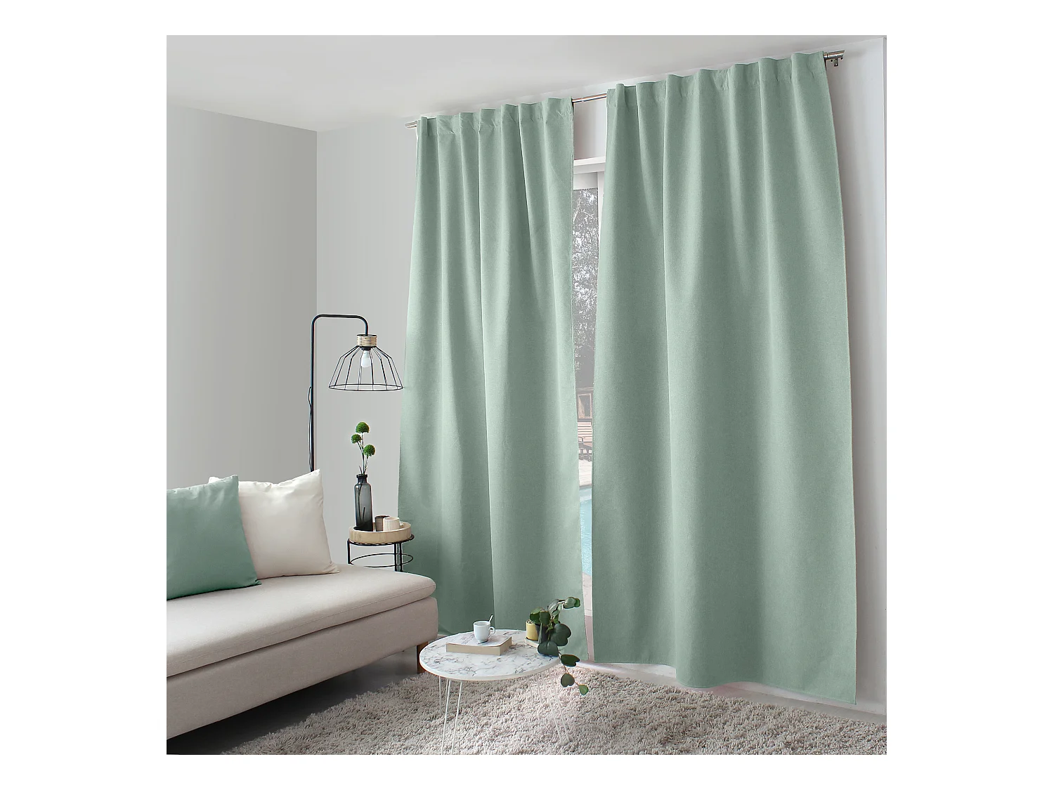 Lot de 2 Rideaux, 100% Occultant, 140x240cm, Céladon, Pattes Cachées, Collection Eclipse