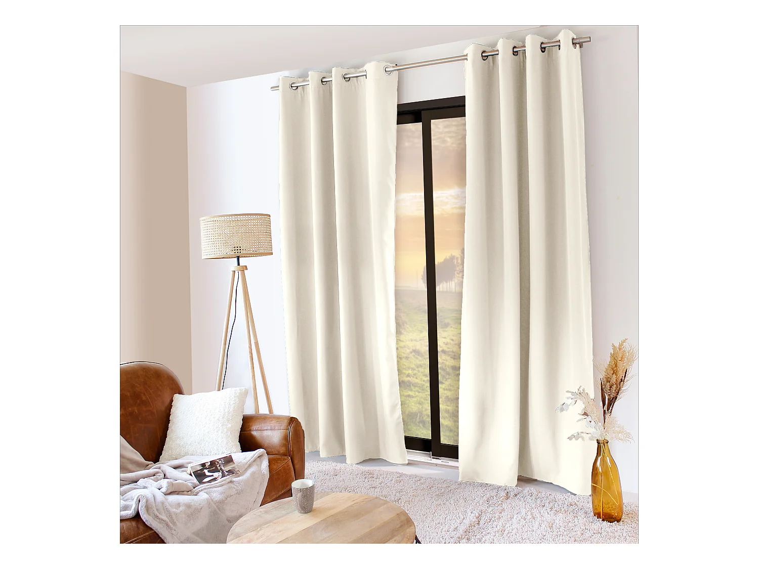 2 Rideaux thermique à œillets, écru, 135x240cm, collection Glacier