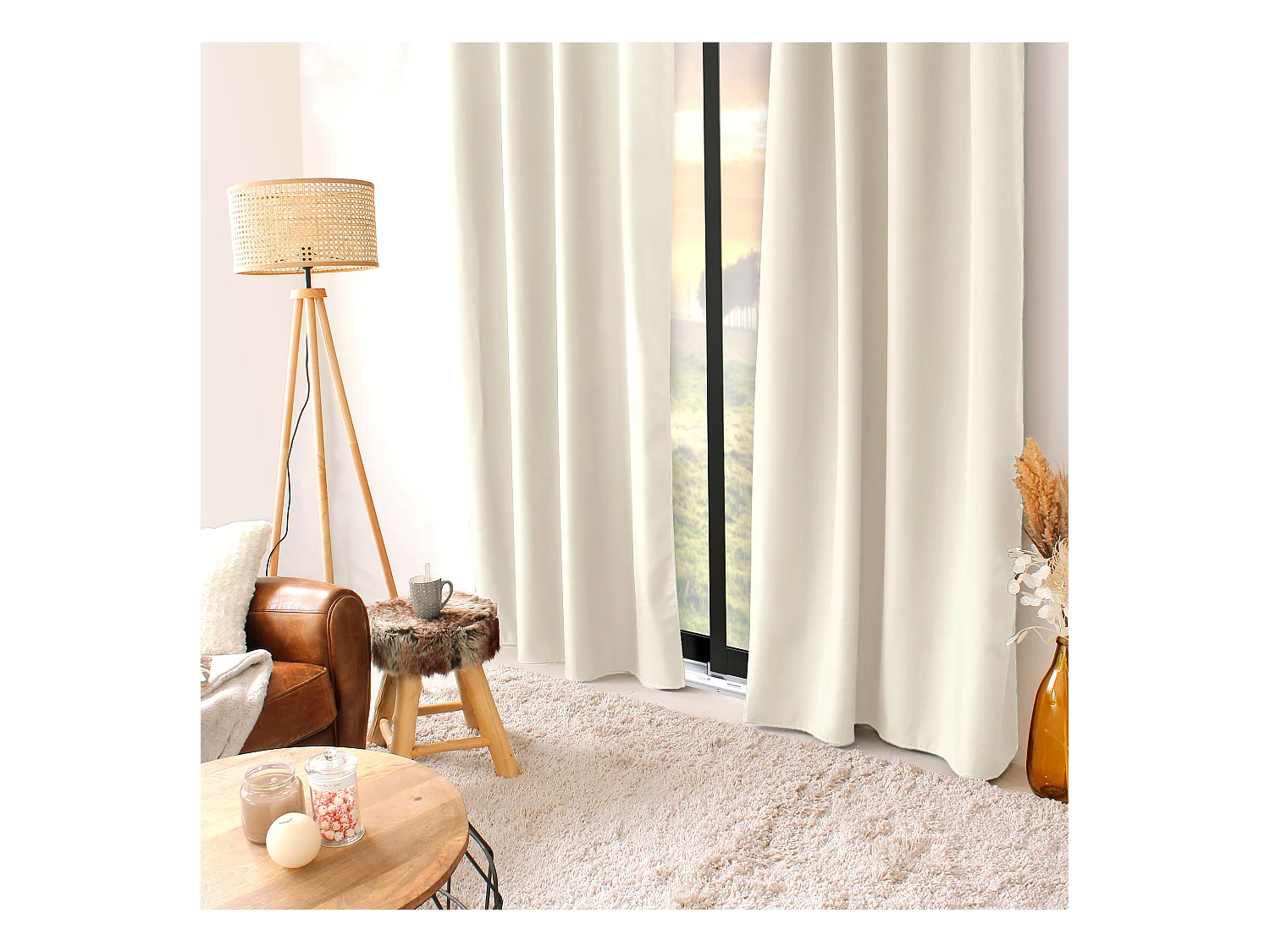 2 Rideaux thermique à œillets, écru, 135x240cm, collection Glacier