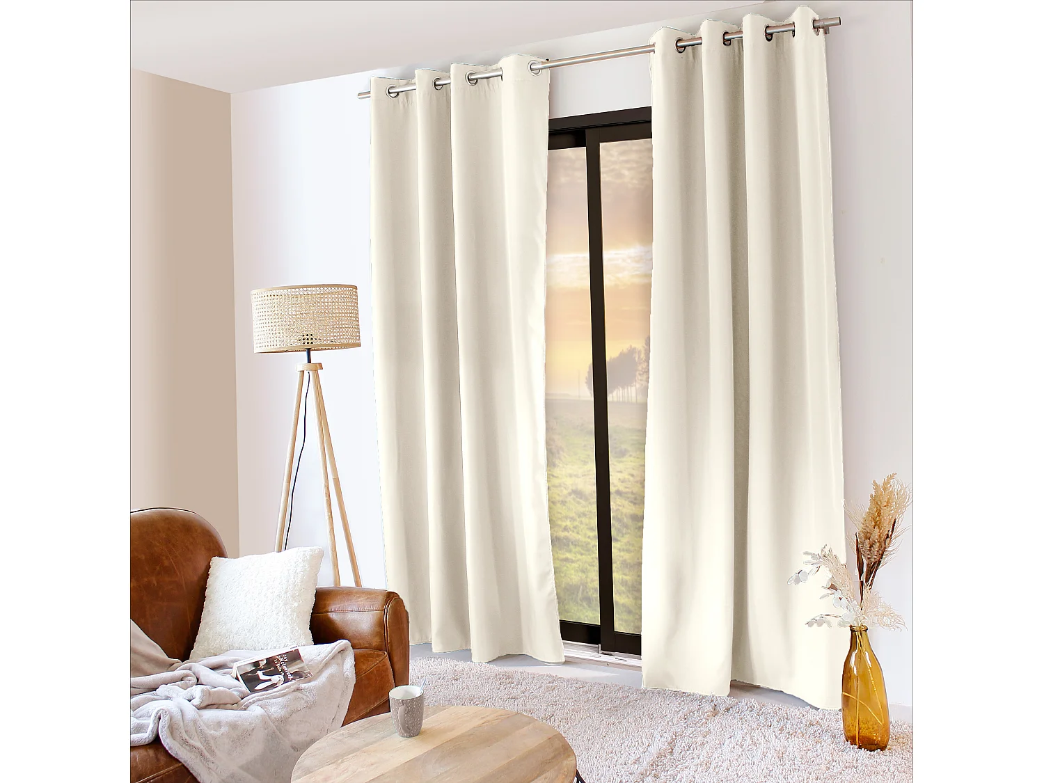 2 Thermische gordijnen met zeilringen, ecru, 135x240cm, collectie Glacier