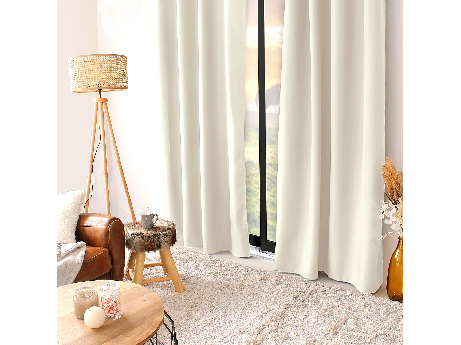 2 Thermische gordijnen met zeilringen, ecru, 135x240cm, collectie Glacier