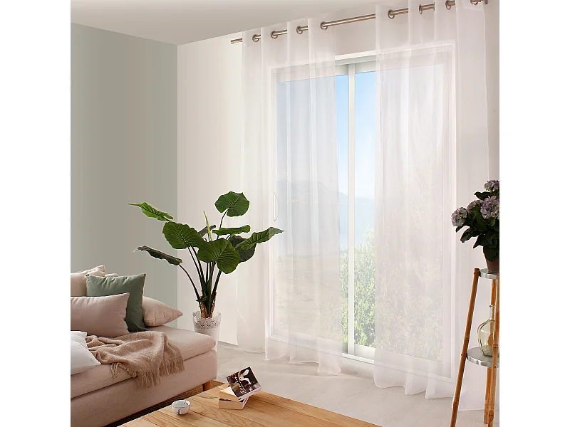 Lot de 2 voilages à œillets, 140x280cm, blanc, collection Sablé