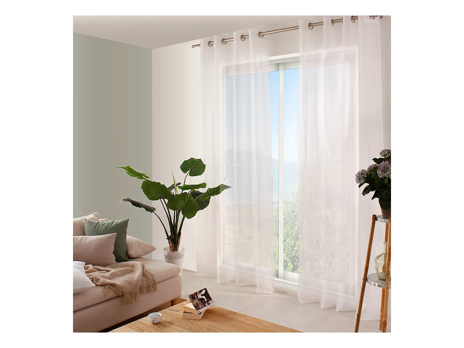 Lot de 2 voilages à œillets, 140x280cm, blanc, collection Sablé