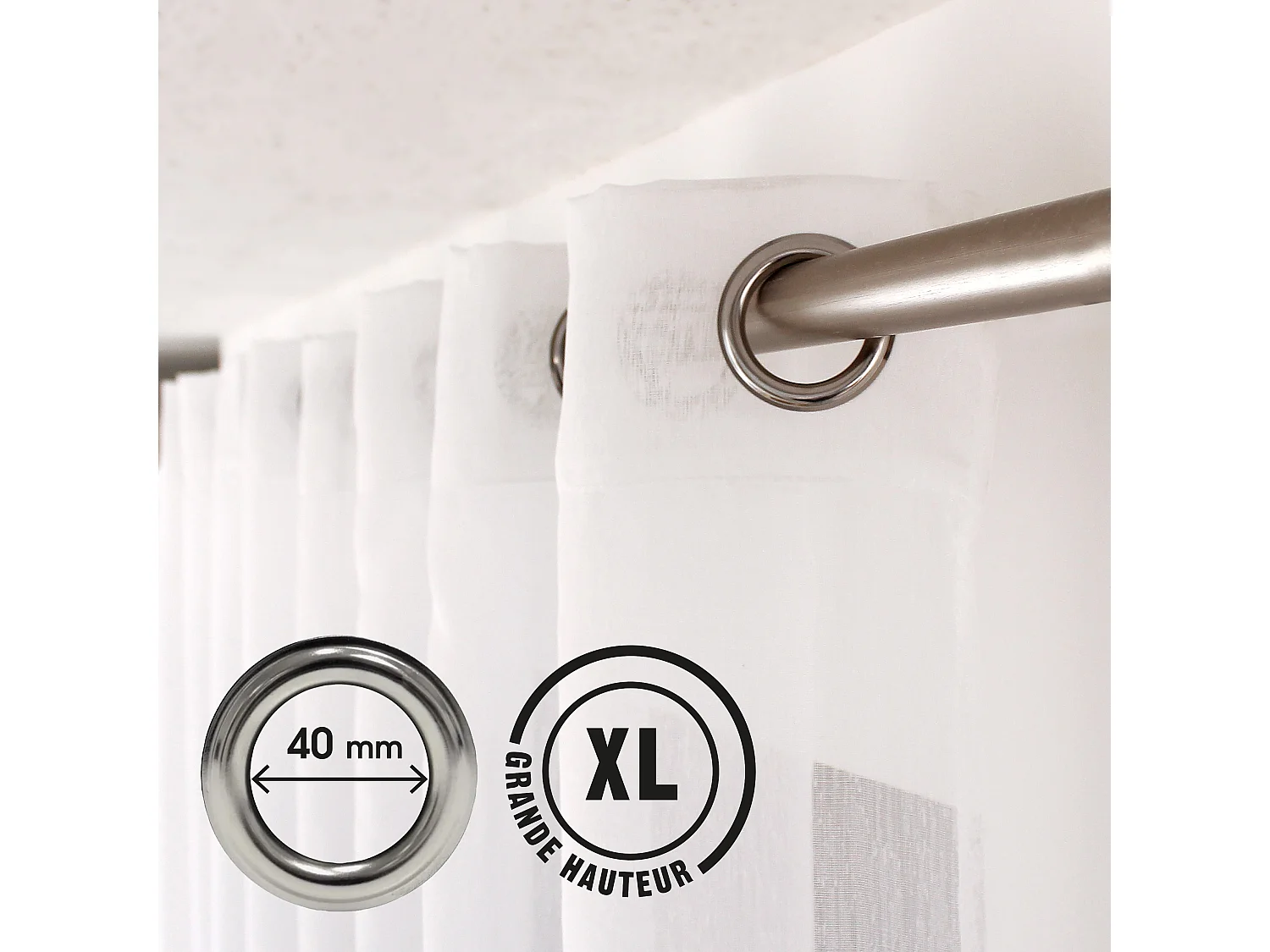 Lot de 2 voilages à œillets, 140x280cm, blanc, collection Sablé