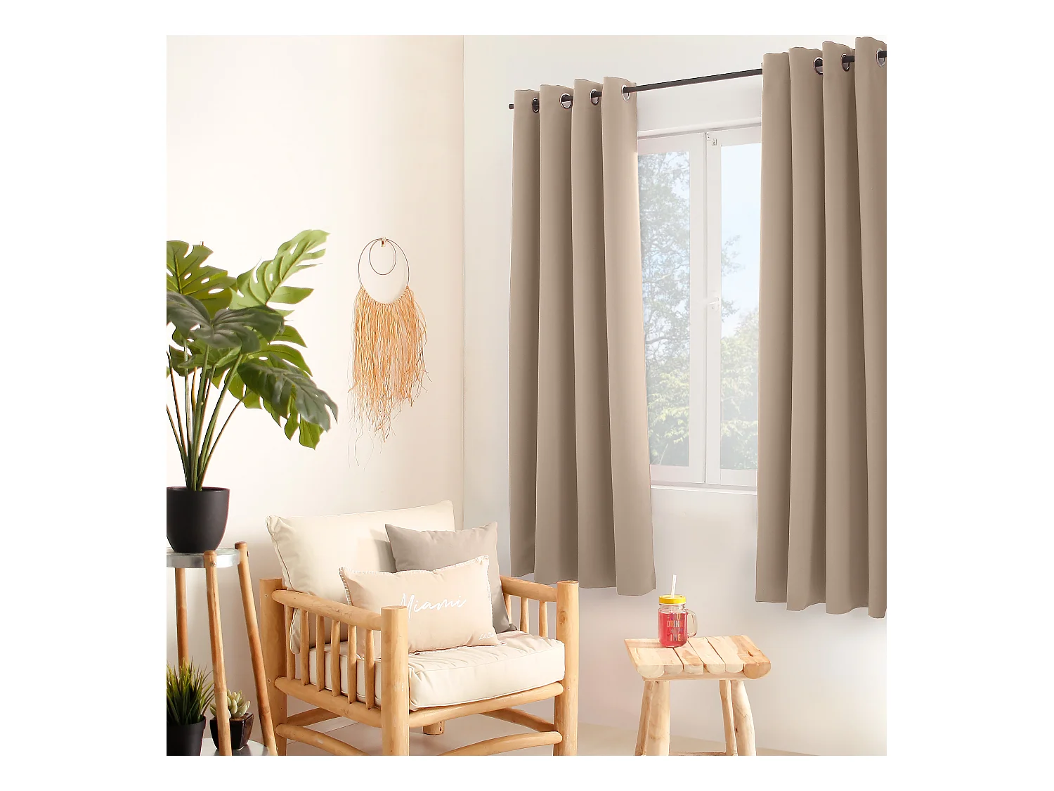 Lot de 2 rideaux thermique avec oeillets, beige naturel, 135x180cm, 100% polyester, collection Glacier