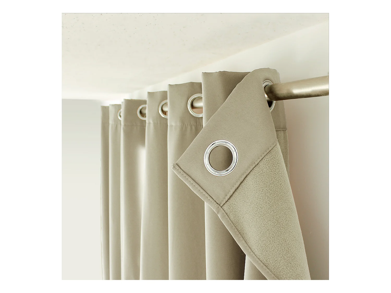 Lot de 2 rideaux thermique avec oeillets, beige naturel, 135x180cm, 100% polyester, collection Glacier