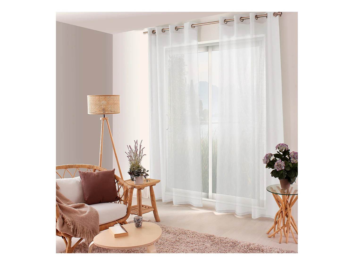 Lot de 2 voilages ajourés avec oeillets, 140x240cm, blanc, collection Jelly