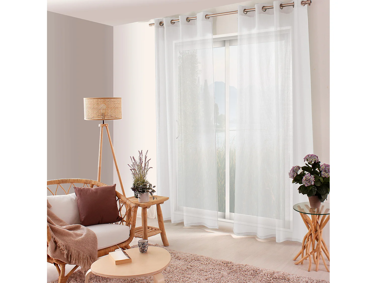 Set van 2 opengewerkte gordijnen met zeilringen, 140x240cm, wit, Jelly collectie