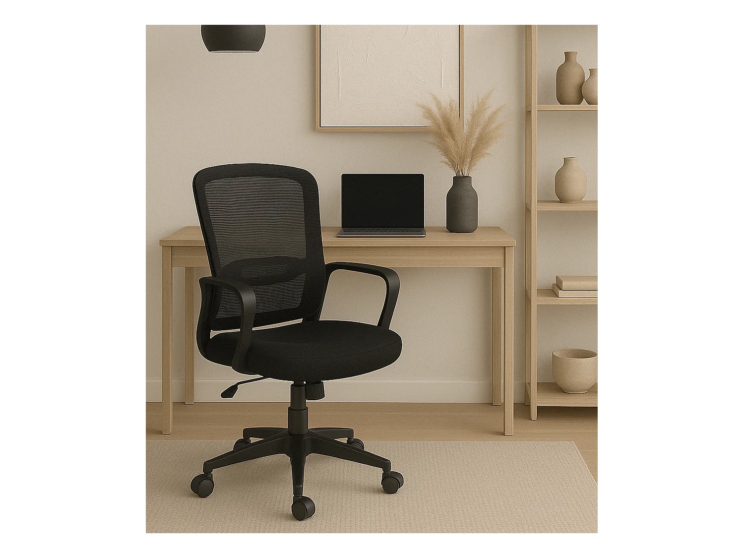 Silla de oficina de 119-128x57x59 cm de tela con reposabrazos en color negro Taxana