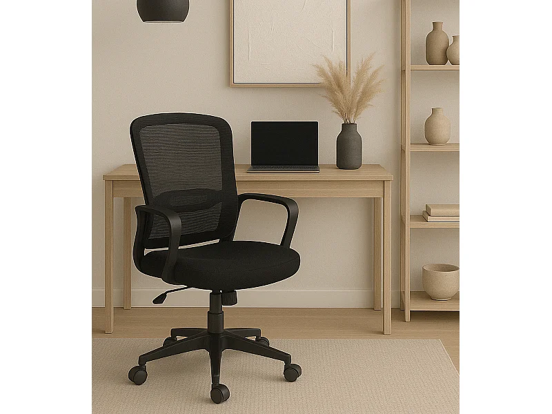 Silla de oficina de 119-128x57x59 cm de tela con reposabrazos en color negro Taxana