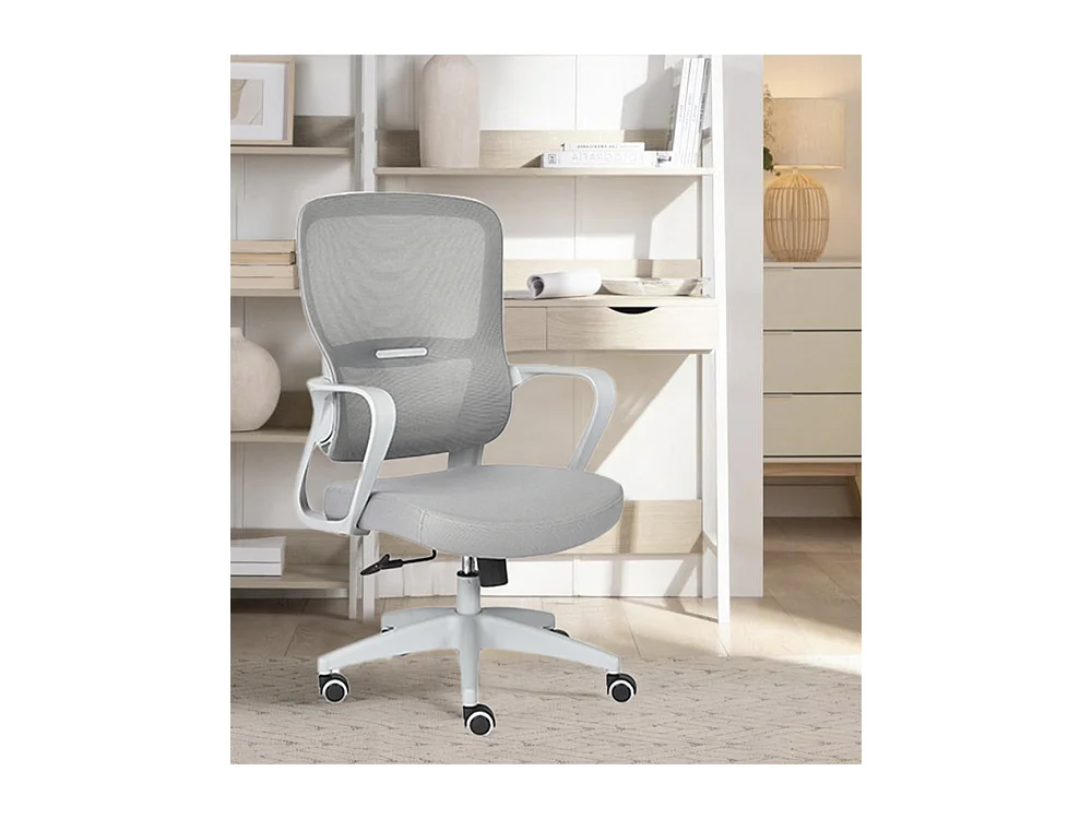 Silla de oficina de 119-128x57x59 cm de tela con reposabrazos en color gris Taxana