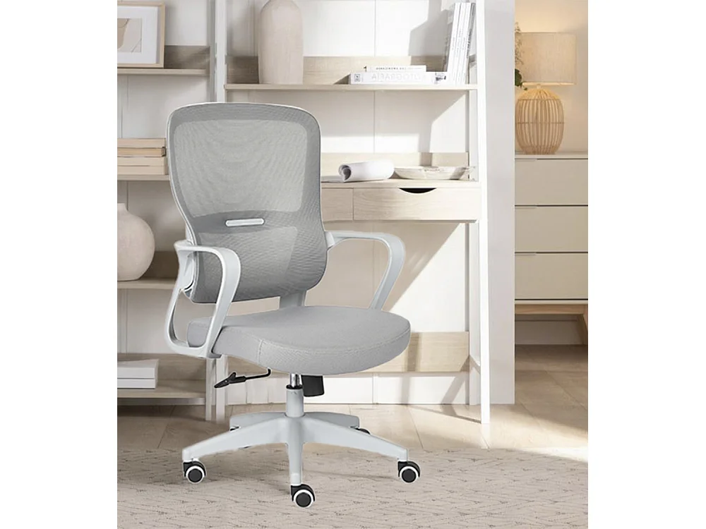 Silla de oficina de 119-128x57x59 cm de tela con reposabrazos en color gris Taxana