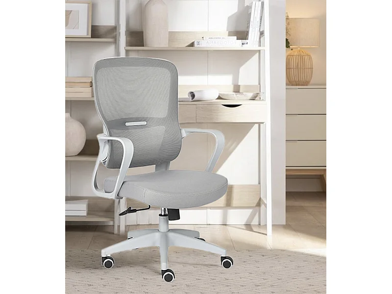 Silla de oficina de 119-128x57x59 cm de tela con reposabrazos en color gris Taxana