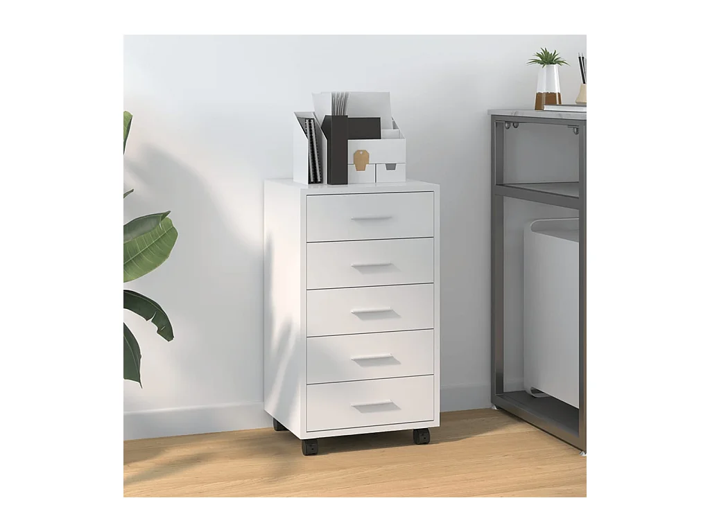 Armoire à tiroirs avec roulettes Blanc brillant Bois ingénierie
