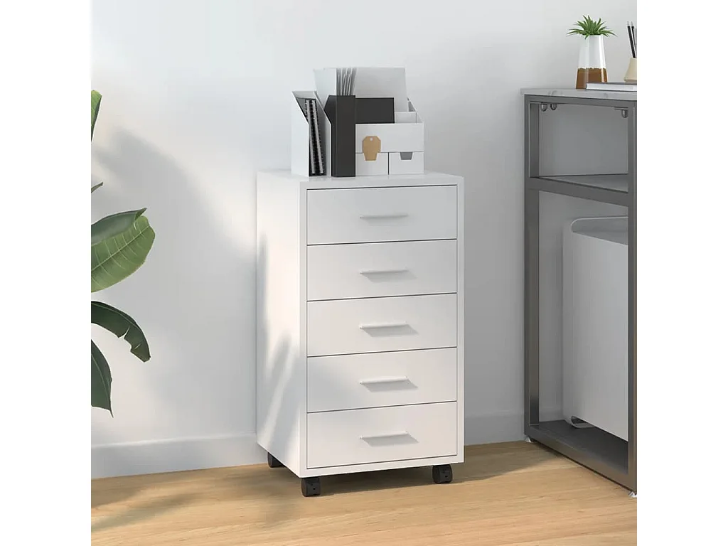 Armoire à tiroirs avec roulettes Blanc brillant Bois ingénierie