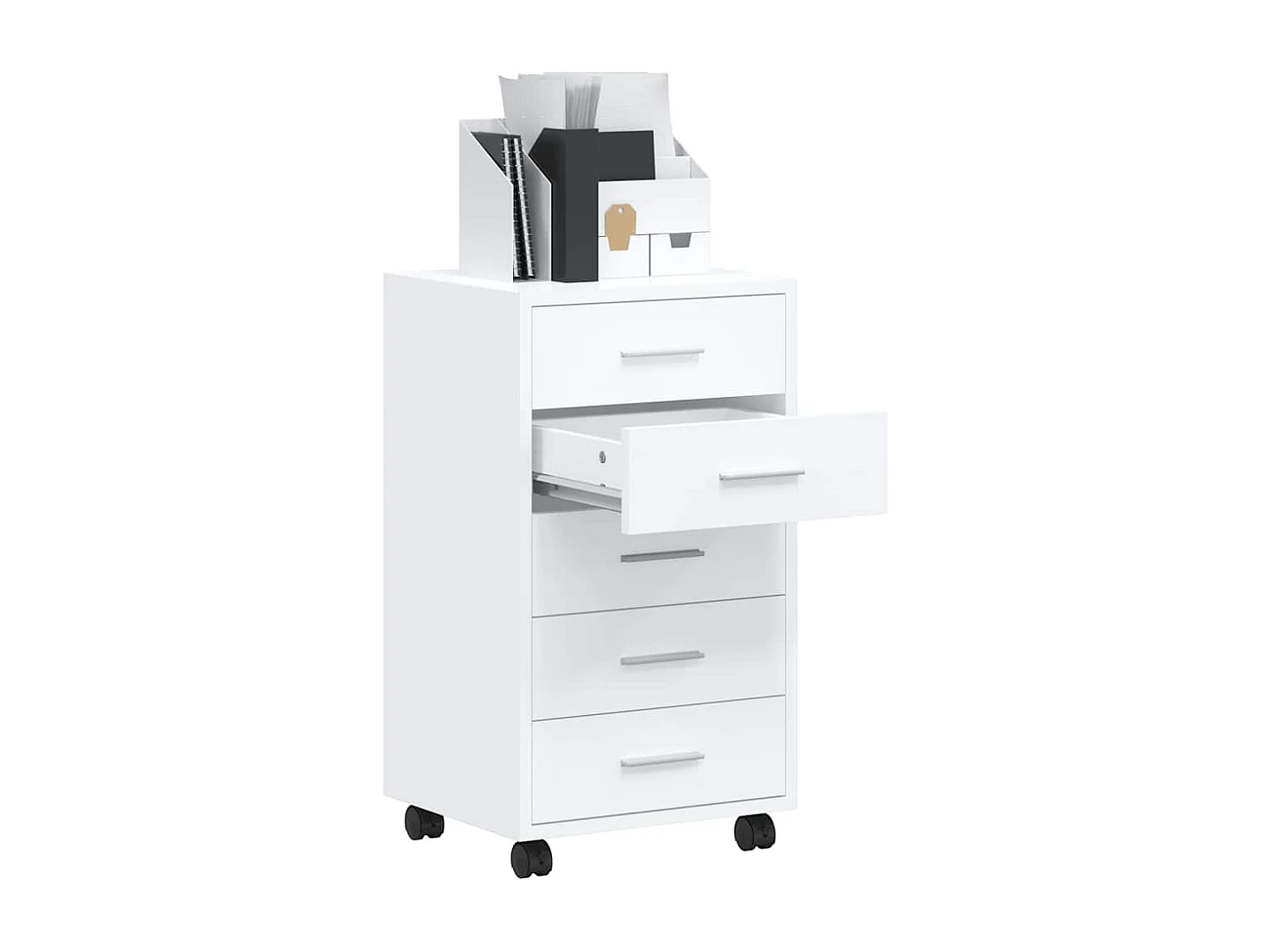 Armoire à tiroirs avec roulettes Blanc brillant Bois ingénierie