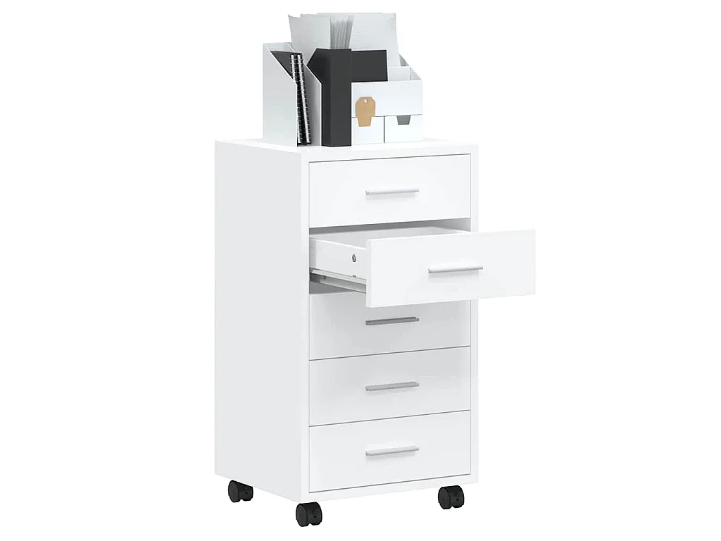 Armoire à tiroirs avec roulettes Blanc brillant Bois ingénierie