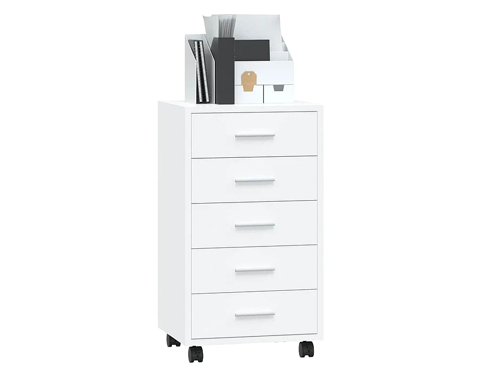 Armoire à tiroirs avec roulettes Blanc brillant Bois ingénierie