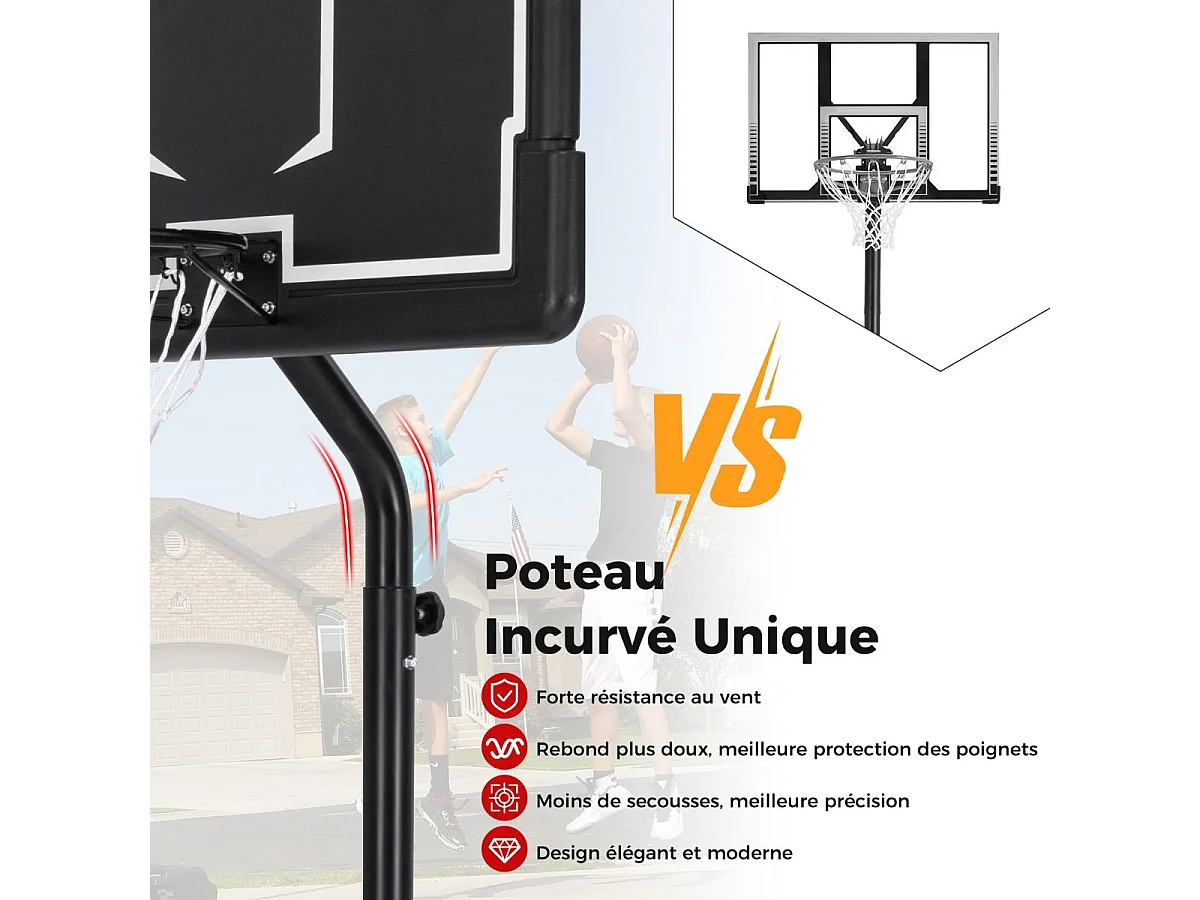 Panier de Basket-Ball sur Pied Hauteur Réglable 210-260cm, Support de Basketball Mobile avec Base Remplissable Panneau Arrière en PC et Roues