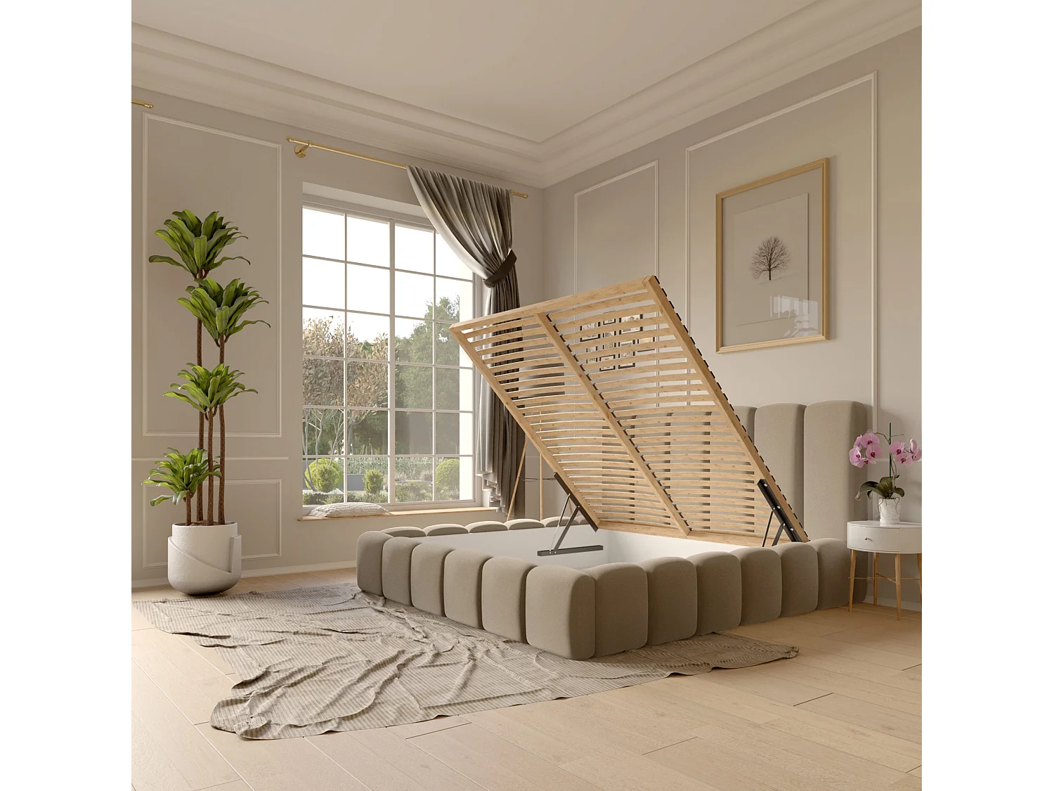 LIT CAPITONNÉ avec matelas Svenstorp Beige foncé 180x200 cm