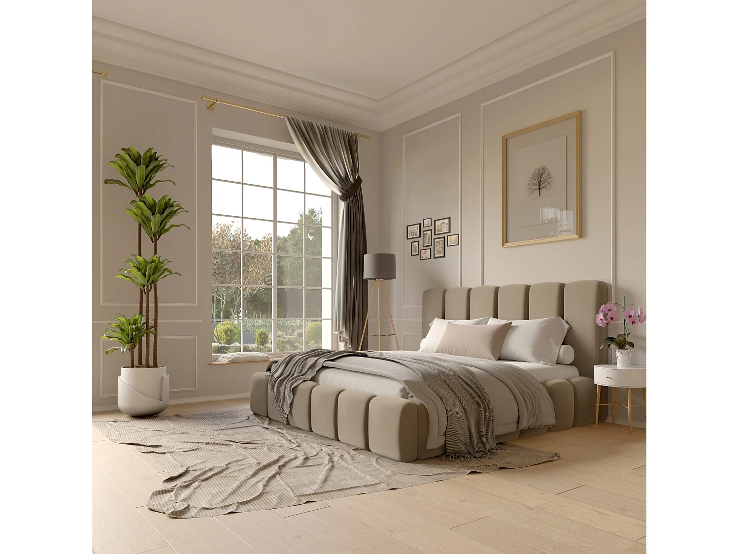 LIT CAPITONNÉ avec matelas Svenstorp Beige foncé 180x200 cm