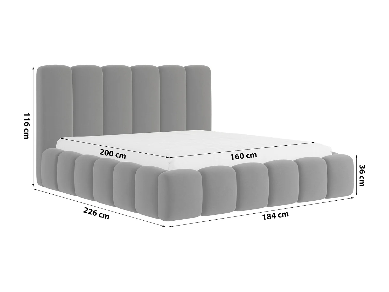 LIT CAPITONNÉ avec matelas Svenstorp Gris 160x200 cm