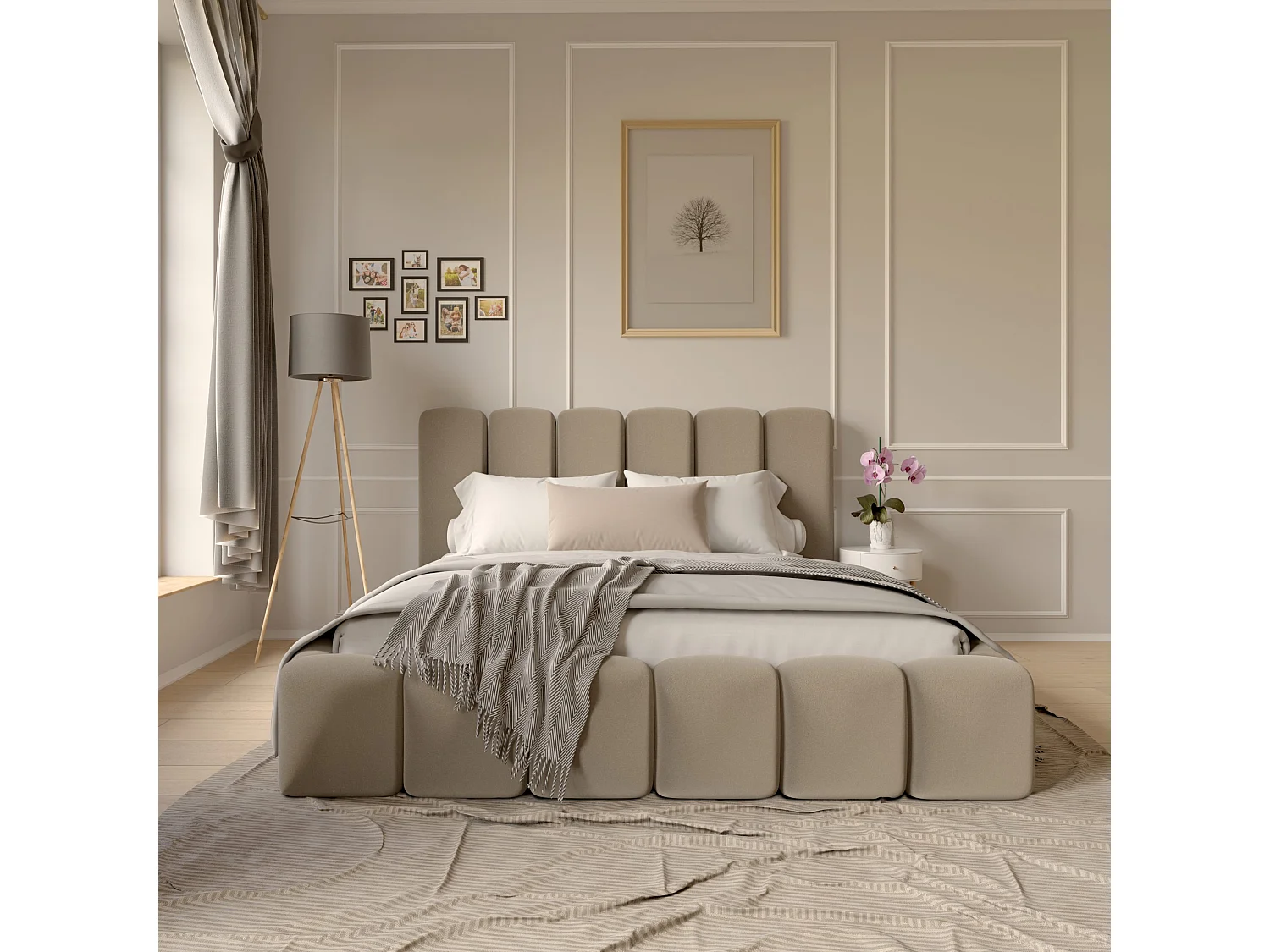 LIT CAPITONNÉ avec matelas Svenstorp Beige foncé 160x200 cm