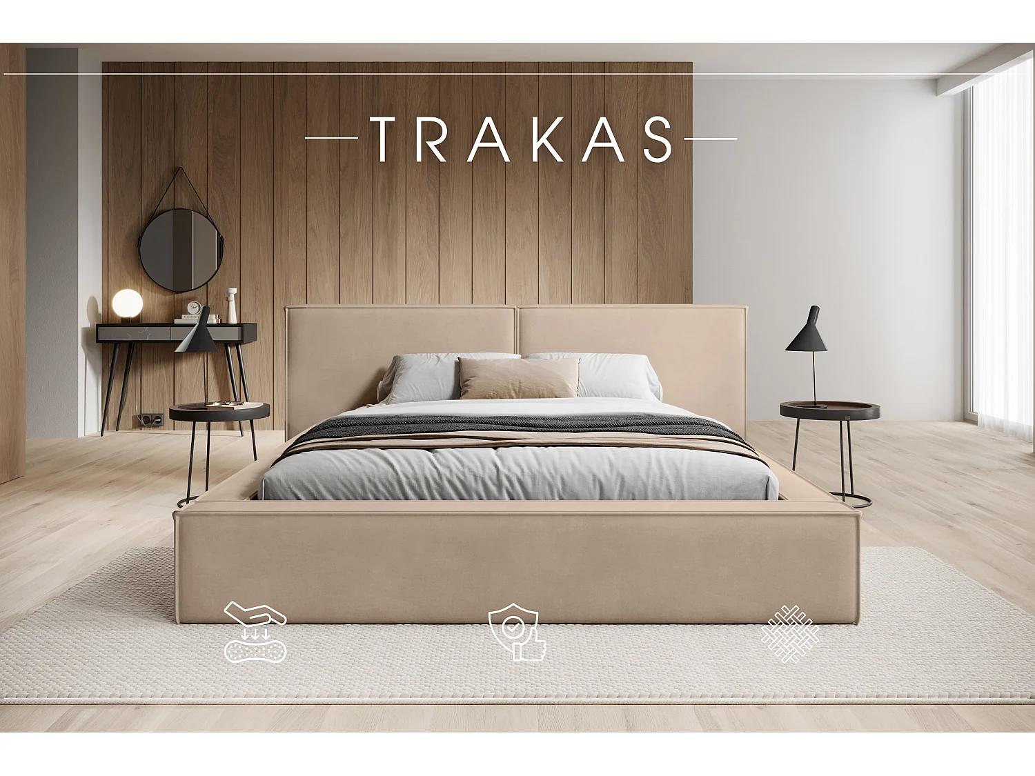 LIT CAPITONNÉ avec coffre de lit et matelas Trakas 160x200 cm, truffe