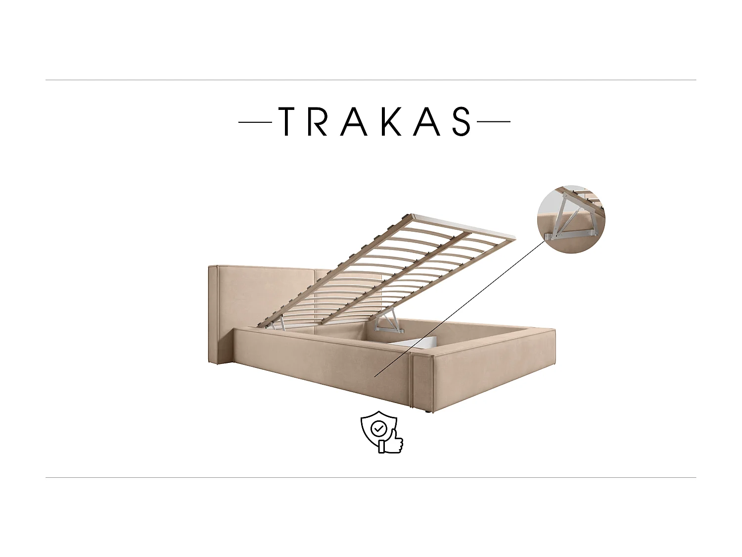 LIT CAPITONNÉ avec coffre de lit et matelas Trakas 160x200 cm, truffe