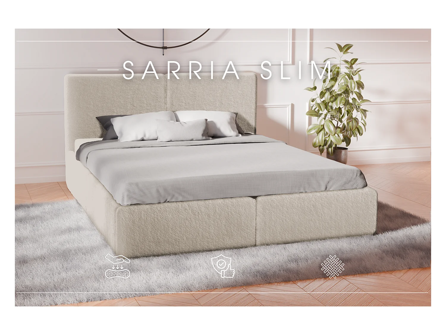 LIT TAPISSÉ avec coffre de rangement Matelas Sarria Slim Beige (Anthology 02) 180x200 cm