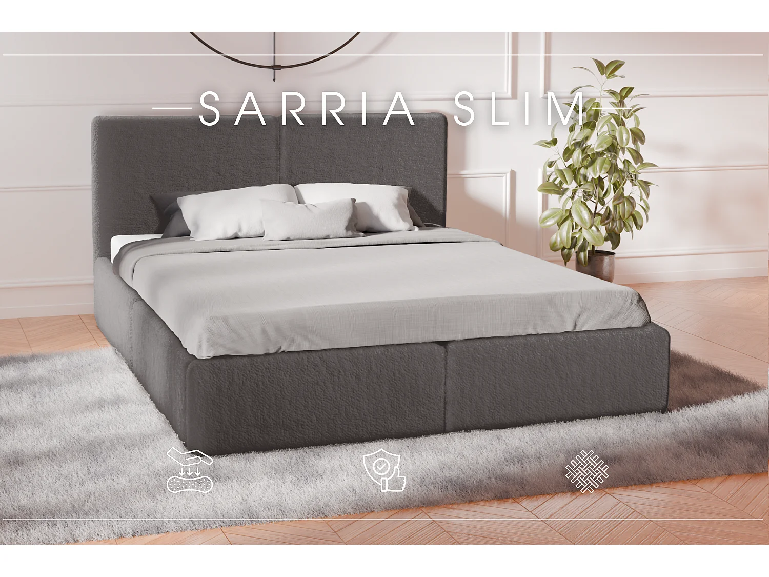 POLSTERBETT mit Bettkasten Matratze Sarria Slim Grau (Anthology 18) 140x200 cm