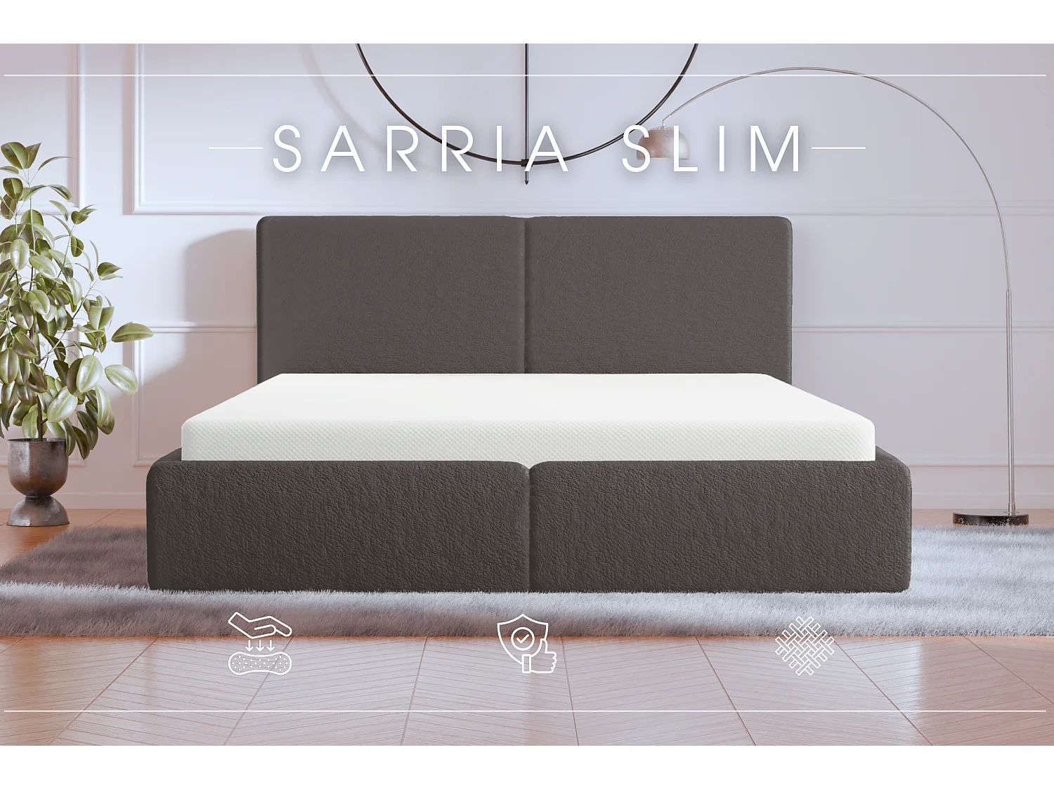 POLSTERBETT mit Bettkasten Matratze Sarria Slim Grau (Anthology 18) 140x200 cm