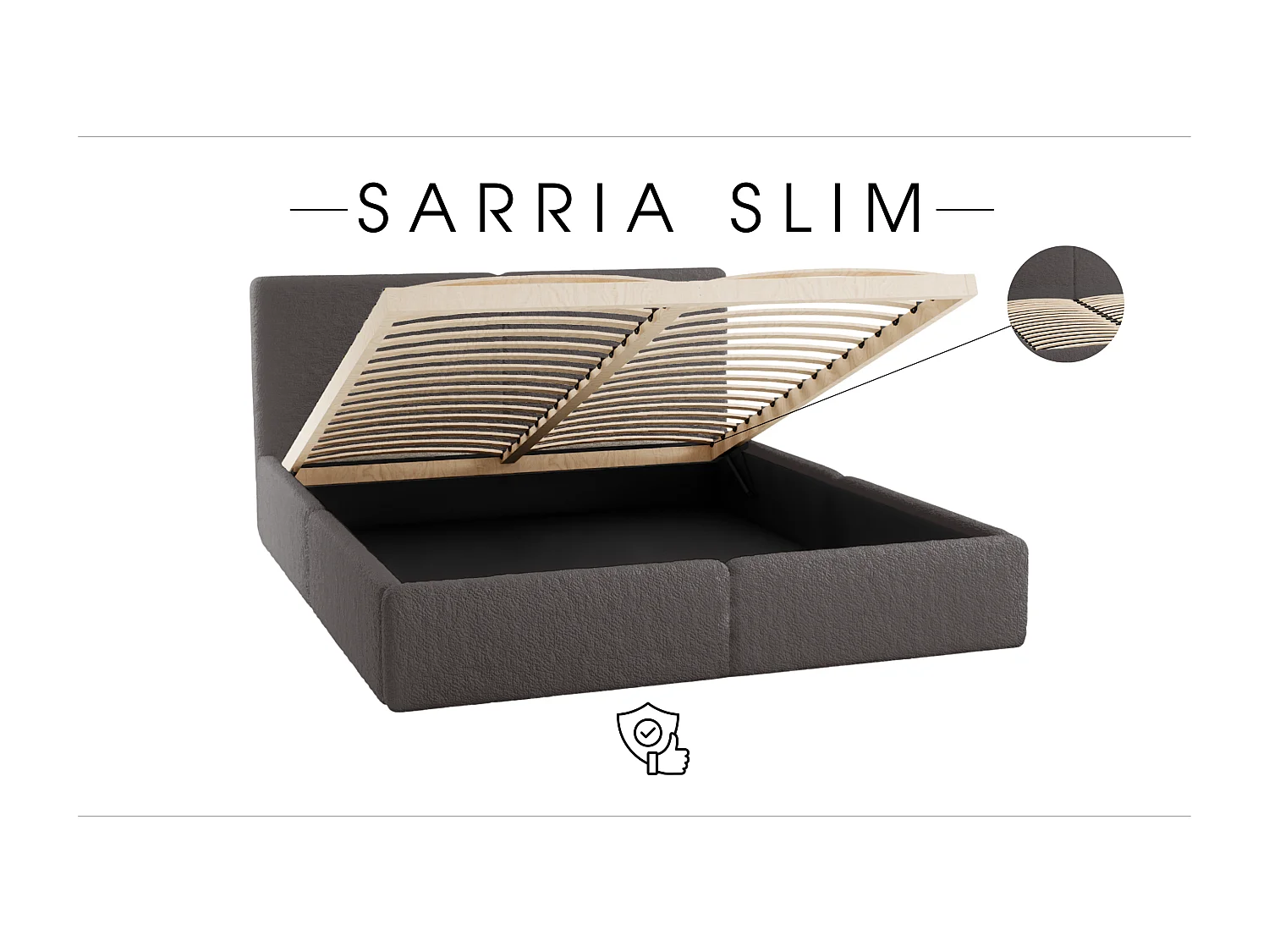 POLSTERBETT mit Bettkasten Matratze Sarria Slim Grau (Anthology 18) 140x200 cm