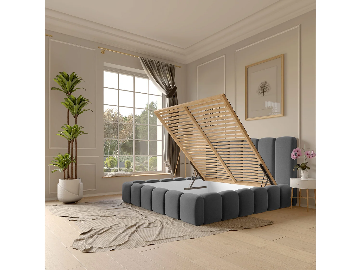 LIT CAPITONNÉ avec matelas Svenstorp Gris 140x200 cm