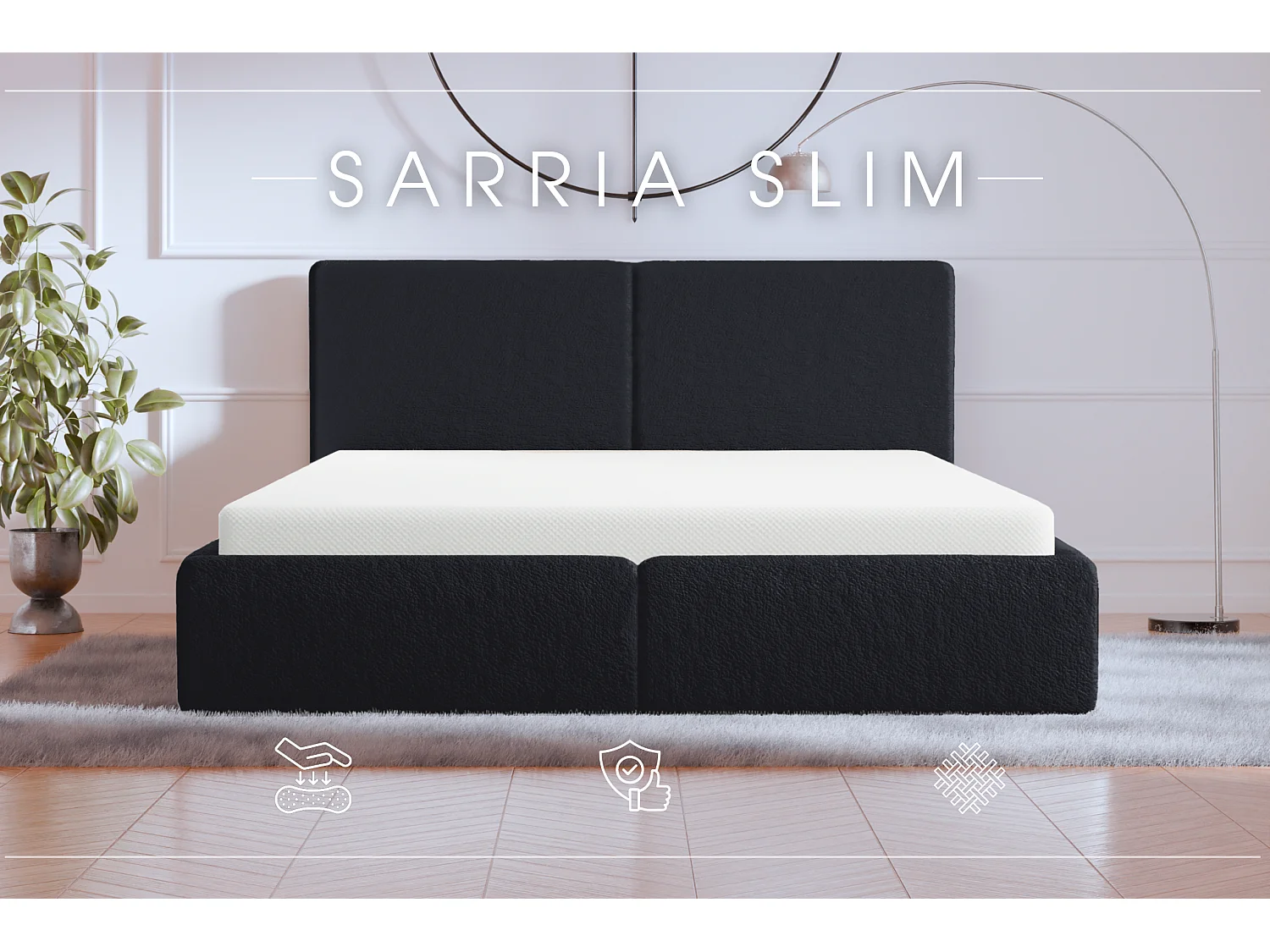 POLSTERBETT mit Bettkasten Matratze Sarria Slim Schwarz (Anthology 19) 140x200 cm