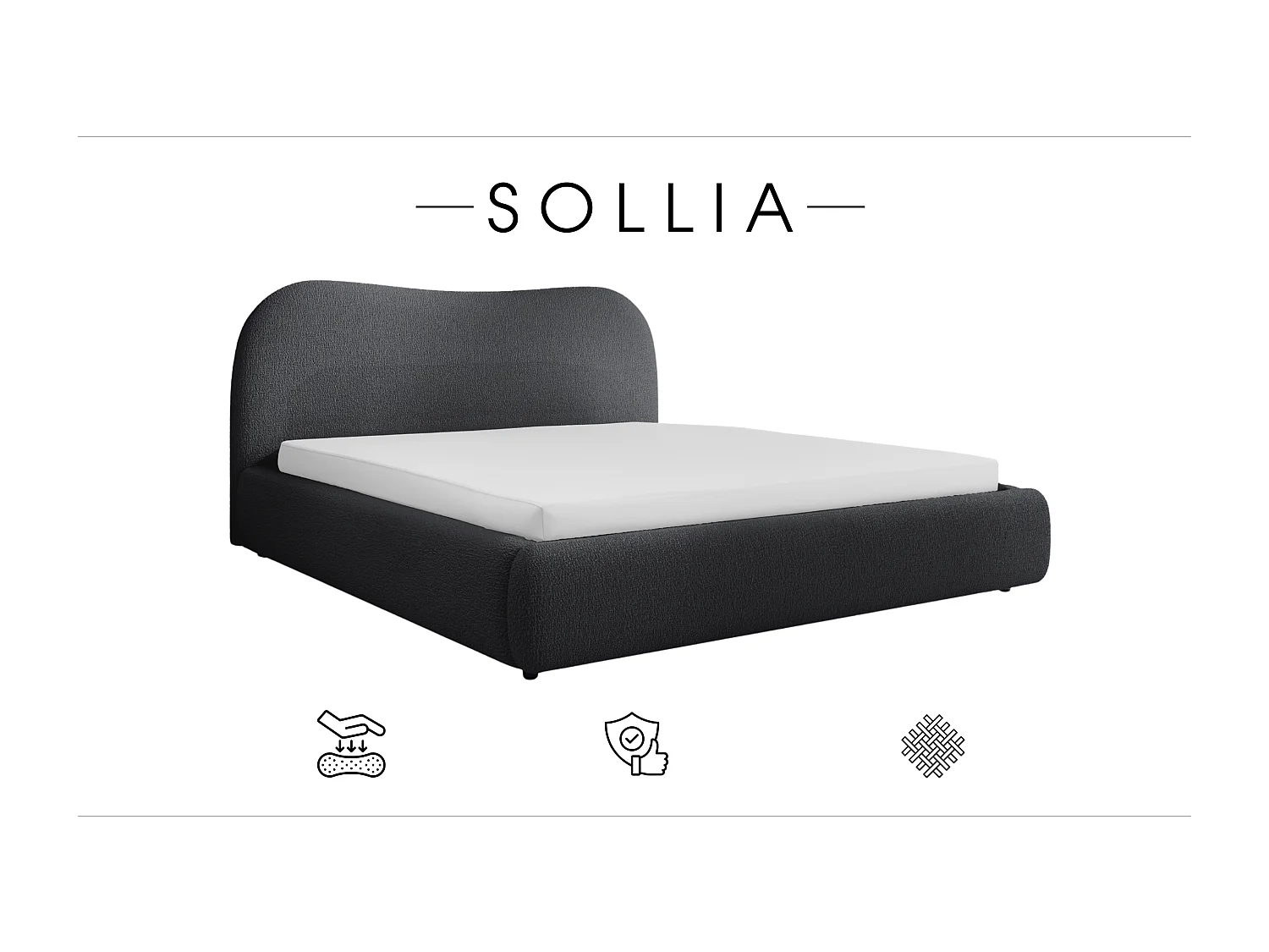 LIT CAPITONNÉ avec coffre de lit et matelas Sollia 160x200 cm, Gris foncé