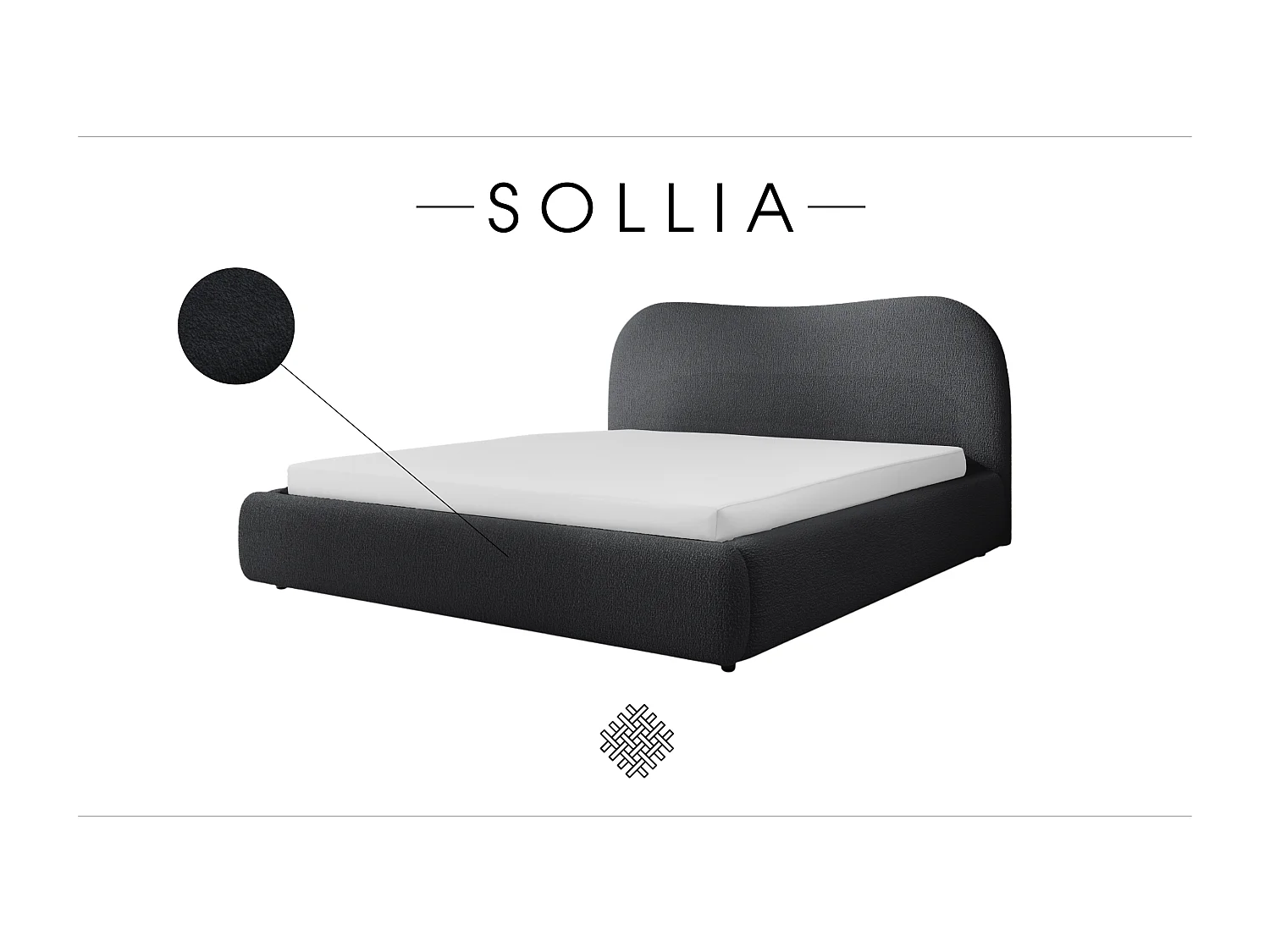 LIT CAPITONNÉ avec coffre de lit et matelas Sollia 160x200 cm, Gris foncé