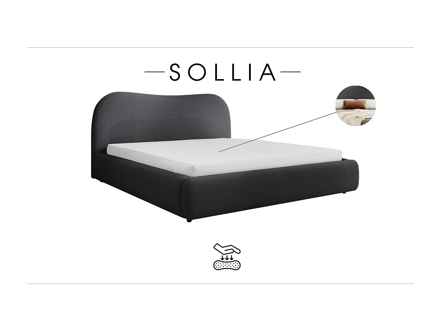 LIT CAPITONNÉ avec coffre de lit et matelas Sollia 160x200 cm, Gris foncé