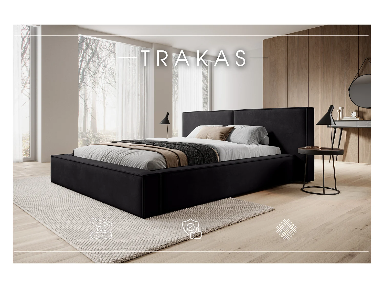 LIT CAPITONNÉ avec coffre de lit et matelas Trakas 120x200 cm, anthracite