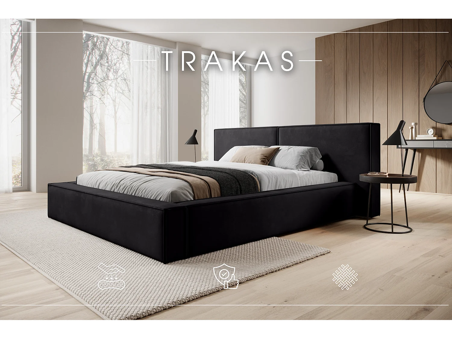 LIT CAPITONNÉ avec coffre de lit et matelas Trakas 120x200 cm, anthracite