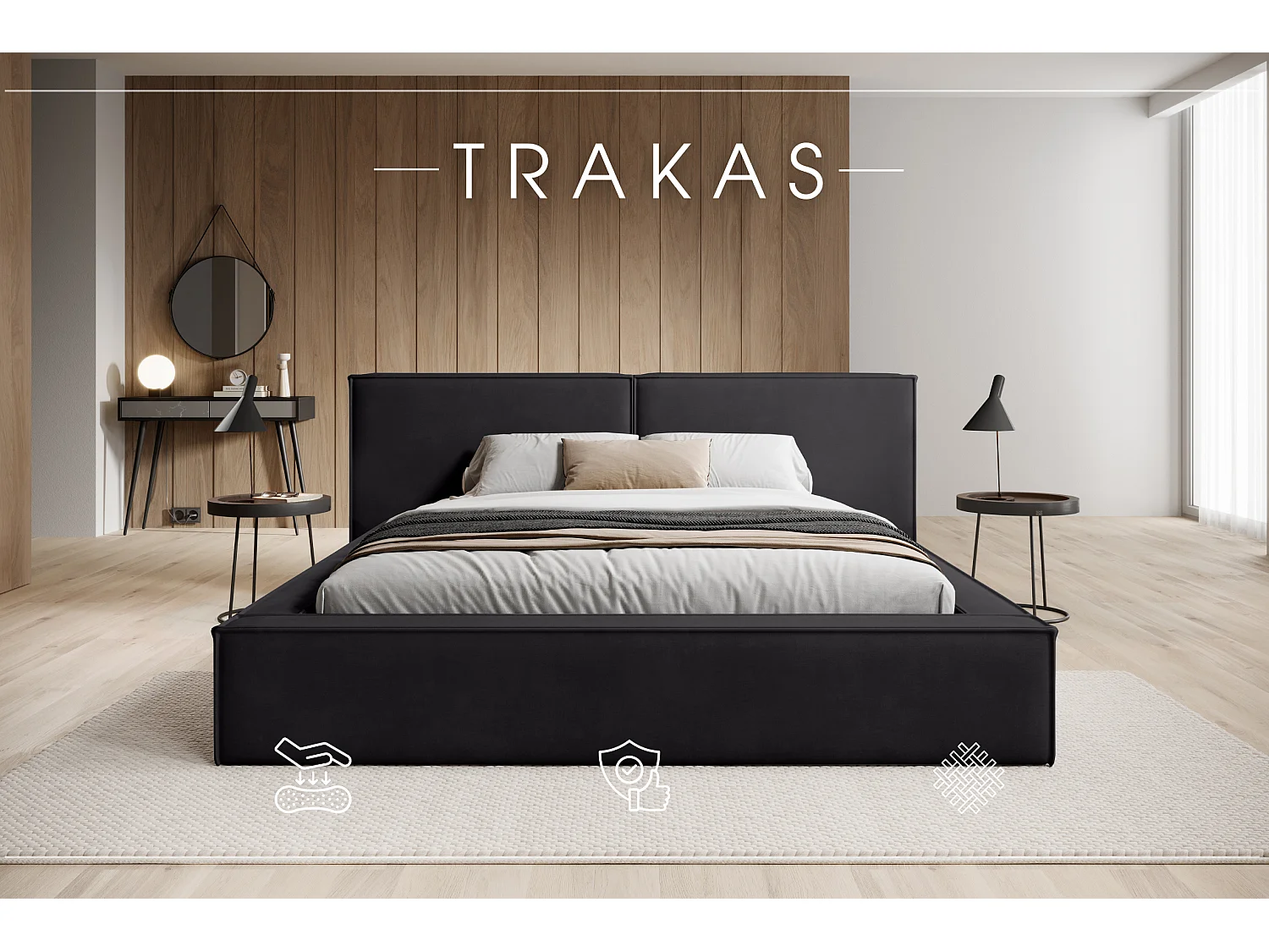 LIT CAPITONNÉ avec coffre de lit et matelas Trakas 120x200 cm, anthracite