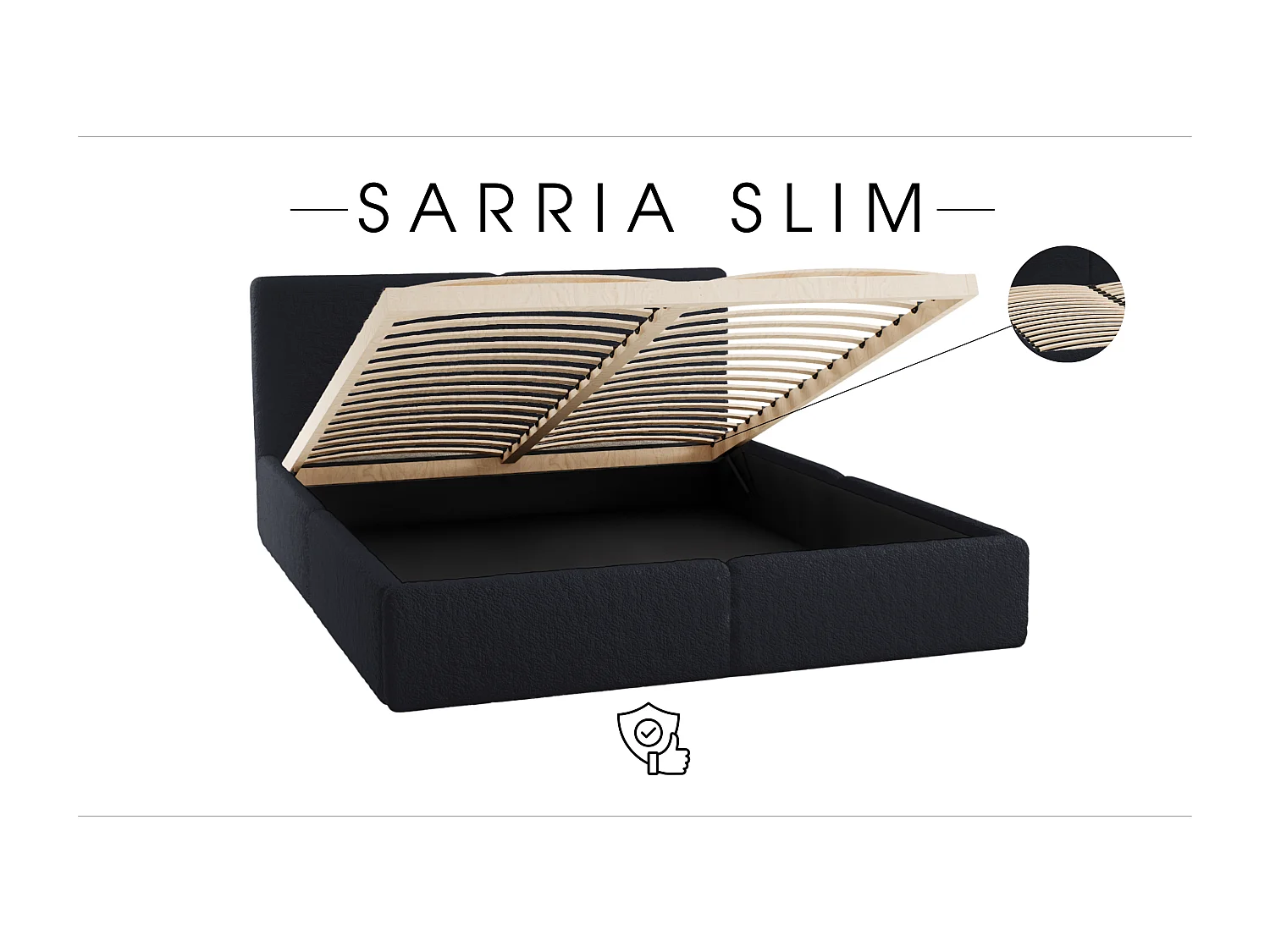 POLSTERBETT mit Bettkasten Matratze Sarria Slim Schwarz (Anthology 19) 180x200 cm